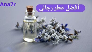 أفضل عطر رجالي ؛ صورة بها زجاجة عطر وورد وخافية رمادي