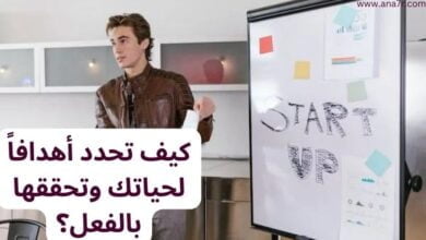 صورة بها شخص يقوم بعرض أفكاره على لوحة بيضاء مكتوب عليها start up مكتوب على الصورة كيف تحدد أهدافاً لنفسك وتحققها فعلا؟